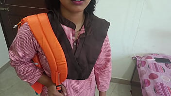 Alpana’s College Uniform Soaked In Sweat As She Deepthroated Her Boyfriend’s Cock, Moaning Through The Pain Of His Rough Pounding During Class Hours.