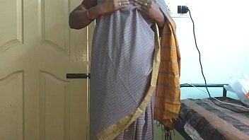 Desi Indian Tamil Telugu Kannada Malayalam Hindi Horny Cheating Wife Vanitha In Grey Saree Showing Big Boobs And Shaved Pussy, Pressing Hard On Boobs, Pinching Nipples, Rubbing Pussy, Masturbating