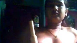 Throbbing For A Thick Kitchen Tool, She Rides Her Makeshift Dildo Raw.
