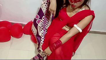 Passionate Newlywed Indian Bride In Crimson Sari Shares Intimate Valentine’s Night With Her Devoted Desi Husband – Complete Hindi Romance